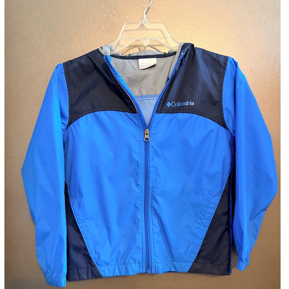 Columbia Windbreaker kids Jacket  Size S Blue Excellent Lightweight Hooded Shell